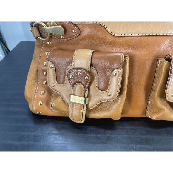 MICHAEL KORS Astor‎ Studded Tote Handbag Boho Shoulder Bag Tan Brown Leather - Picture 3 of 12